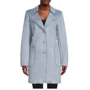 Magaschoni Women's Size Large Light Blue Faux Suede Career Wear Button Long Coat